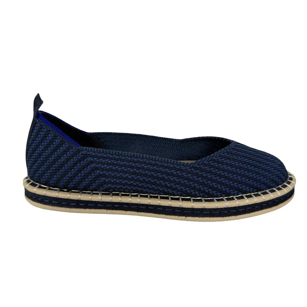 Rothys The Espadrille Navy Blue Knit Slip On Flats Womens 8.5 Shoes 186 006